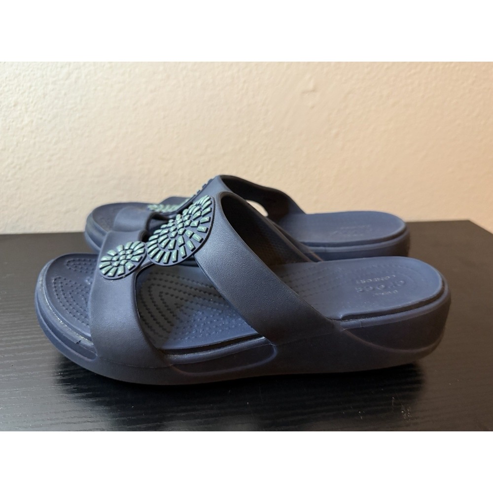 Crocs Women's Size 9 Monterey Diamante Slide Platform Wedge Sandals Open Blue - Picture 5 of 9